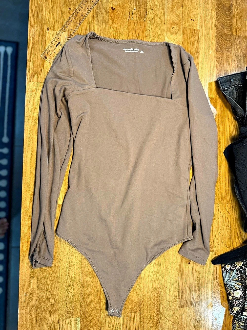 Abercrombie & Fitch Soft A&F Collection Long Sleeve Square Neck Bodysuit in B